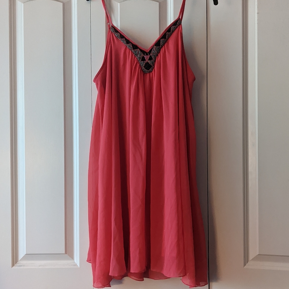 Express Lg neon-pink beaded dress